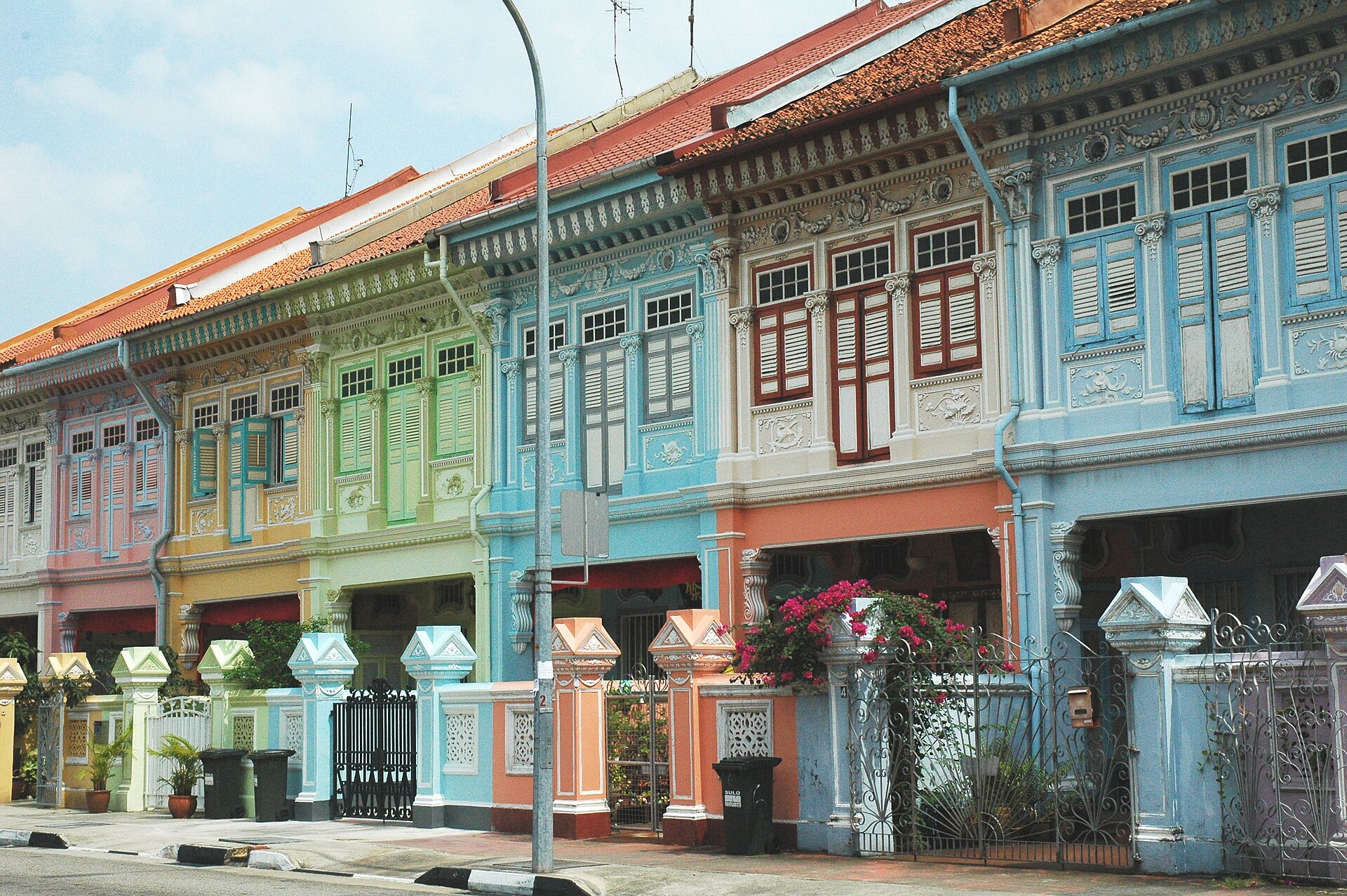 Colourful terraced houses on Koon Seng Road on the East Coast of Singapore