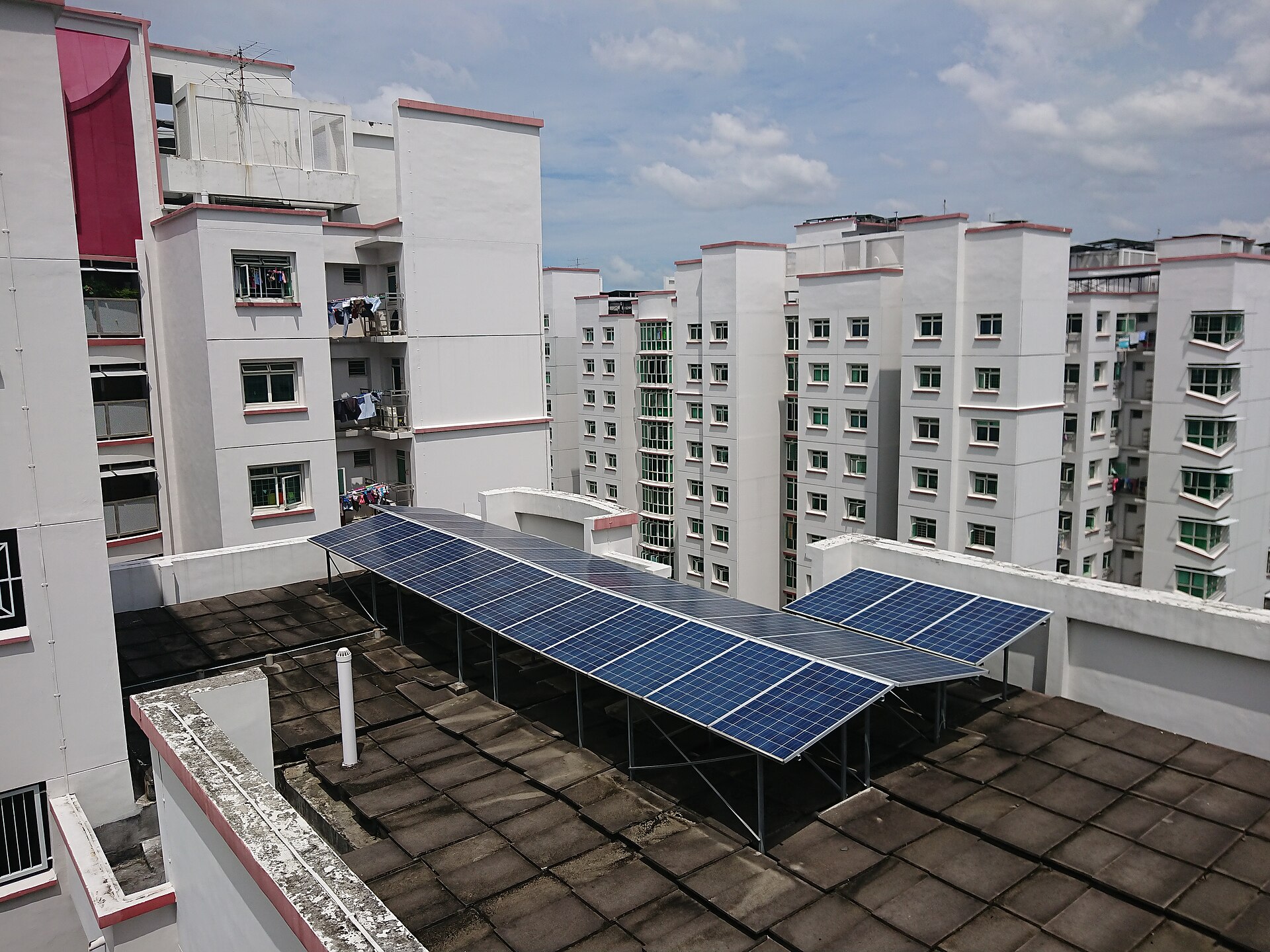 A photovoltaic system installed on the rooftop of HDB blocks in Punggol. Taken with Xperia XZ Premium