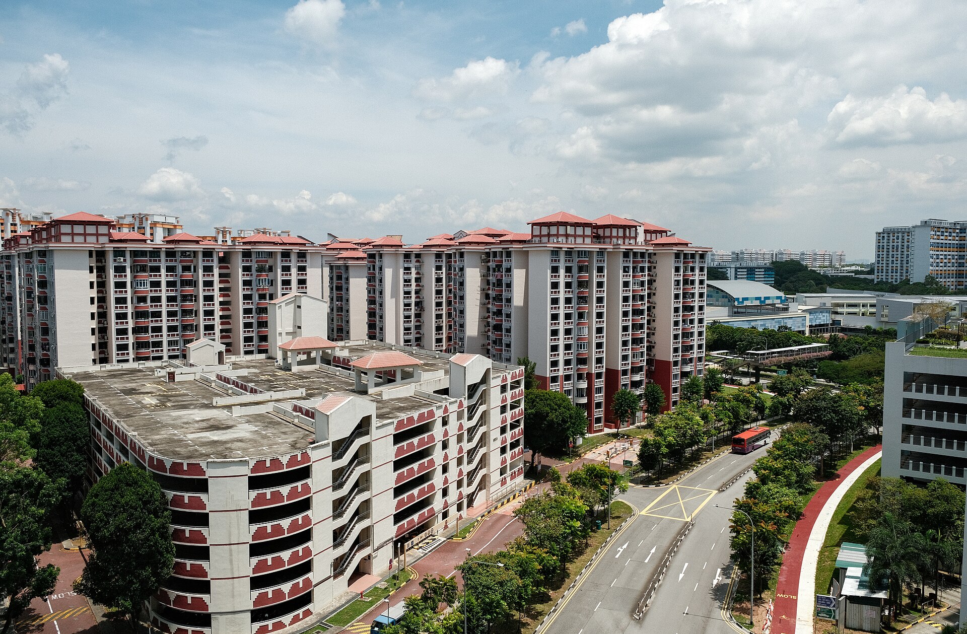 HDB blocks along Jurong West Central 3, Singapore, with River Valley High School and Boon Lay estate in the background