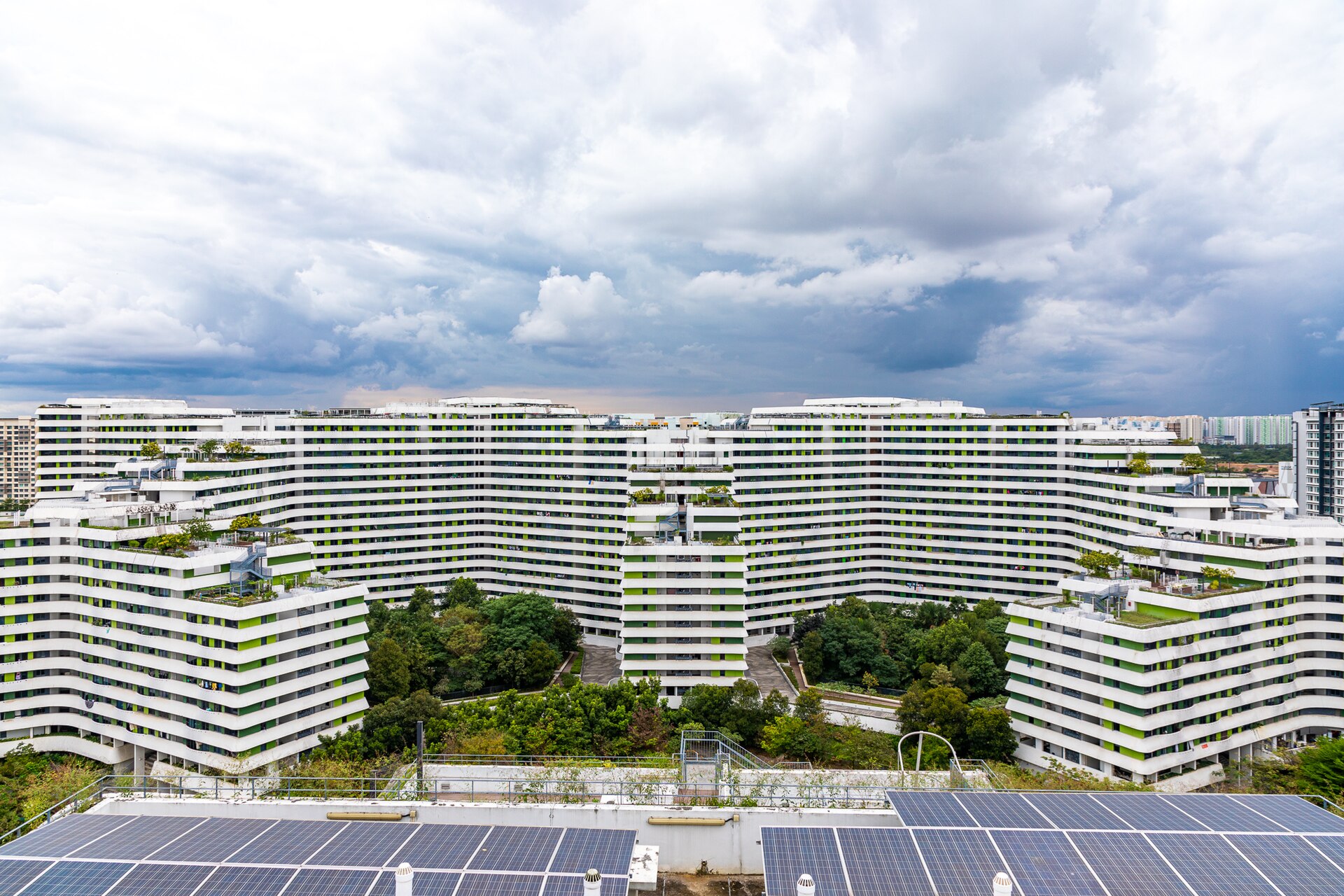Waterway Terrace I HDB flats photographed from the rooftop of Waterway Terrace II