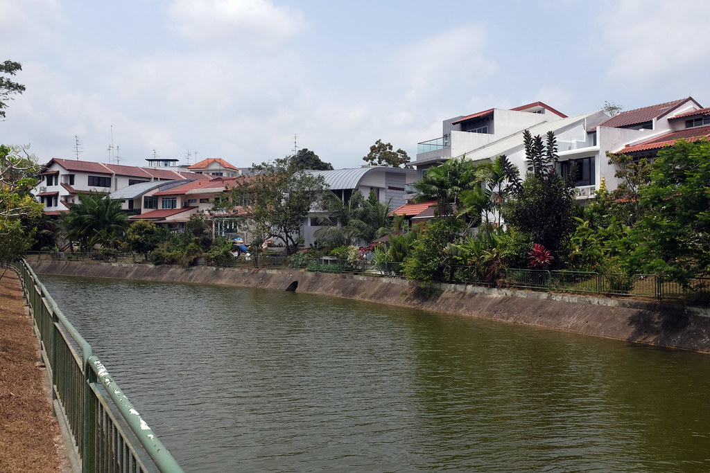 Private housing across the wide canal