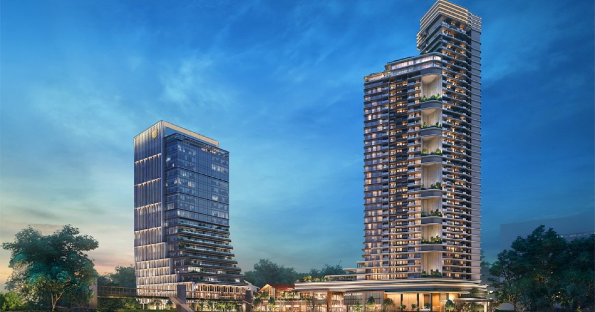 Union Square Residences at night, as shown by the developer